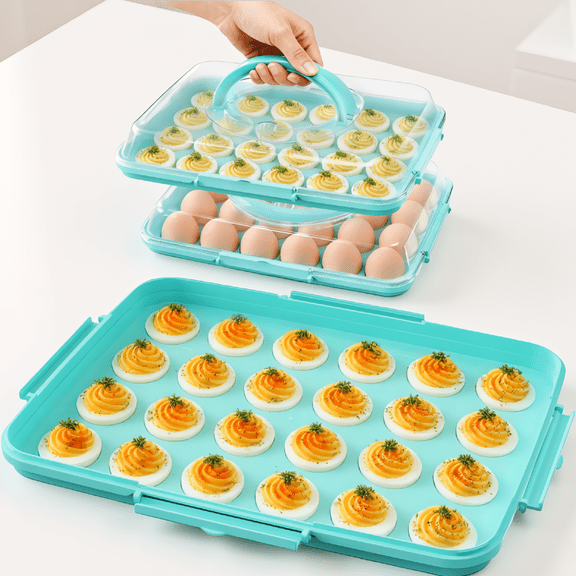 2 Pack Deviled Egg Containers with , 48-Slot Reusable Storage Trays with Snap Locks and Handle