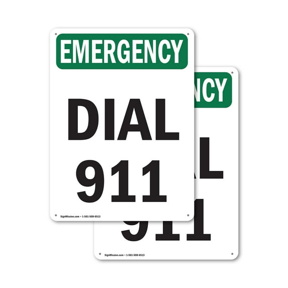 (2 Pack) Dial 911 OSHA Emergency Sign 12 Inch X 18 Inch Indoor / Outdoor Rust-Free Aluminum Metal Signs for Workplace, Workshop, and Construction Site, Made in the USA