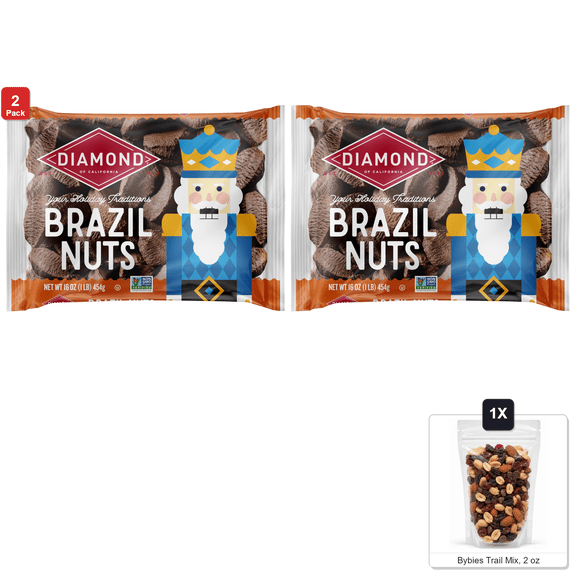 2 Pack | Diamond of California In-Shell Brazil Nuts, 1 Bag, 16 oz, with Bybies Trail Mix, 2 oz