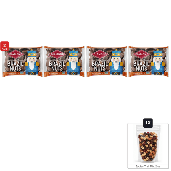 2 Pack | Diamond of California In-Shell Brazil Nuts, 2 Bags x 16 oz Each, with Bybies Trail Mix, 2 oz