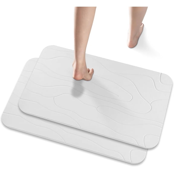 2 Diatomaceous Earth Shower Mat, Stone Bath Mat, Nonslip Absorbent -Drying Hard Bath Mat for Bathroom Shower Floor, 23.62 x 15.35 inch, White