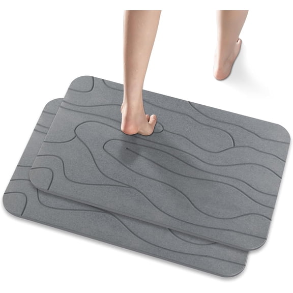 2 Pack Diatomaceous Earth Shower Mat, Stone Bath Mat, Nonslip Super Absorbent Fast-Drying Hard Bath Mat for Bathroom Shower Floor, 23.62 x 15.35 inch, Grey Pattern