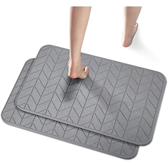 2 Pack Diatomaceous Earth Shower Mat, Stone Bath Mat, Nonslip Super Absorbent Fast-Drying Hard Bath Mat for Bathroom Shower Floor, 24 x 16 inch, Grey Arrow Design