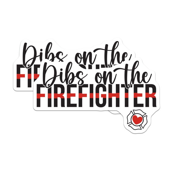 (2 Pack) Dibs On The Firefighter Stickers - Firefighter Wife - Firefighter Girlfriend Decals - 5" On Longest Side - Sticks to Smooth Flat Surfaces - Made in USA - BMCS17596