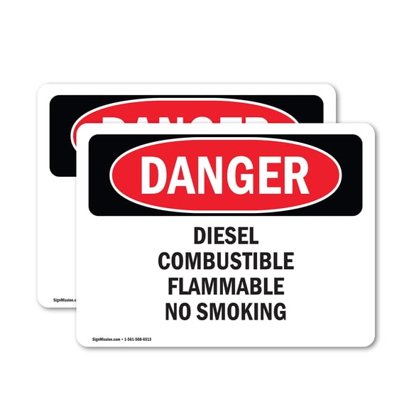 (2 Pack) Diesel Combustible Flammable No Smoking OSHA Danger Sign