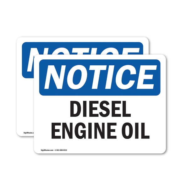 (2 Pack) Diesel Engine Oil OSHA Notice Sign 5 Inch X 3.5 Inch Vinyl Label Decal Sticker Weather Resistant, UV Protected for Workplace, Business, and Construction Site, Made in the USA