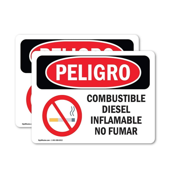 (2 Pack) Diesel Fuel Flammable No Smoking Spanish OSHA Danger Sign