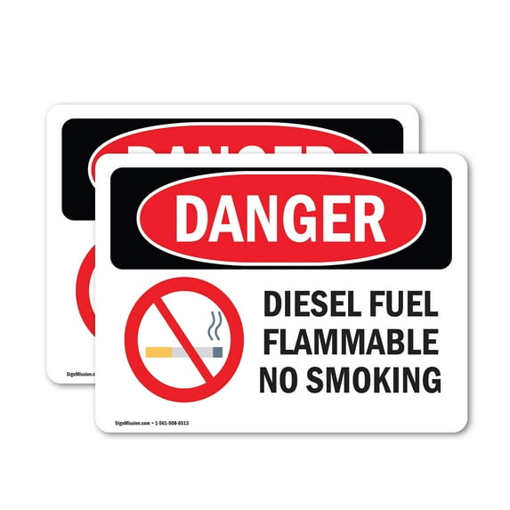 (2 Pack) Diesel Fuel Flammable No Smoking OSHA Danger Sign 7 Inch X 5 Inch Vinyl Label Decal Sticker Weather Resistant, UV Protected for Workplace, Business, and Construction Site, Made