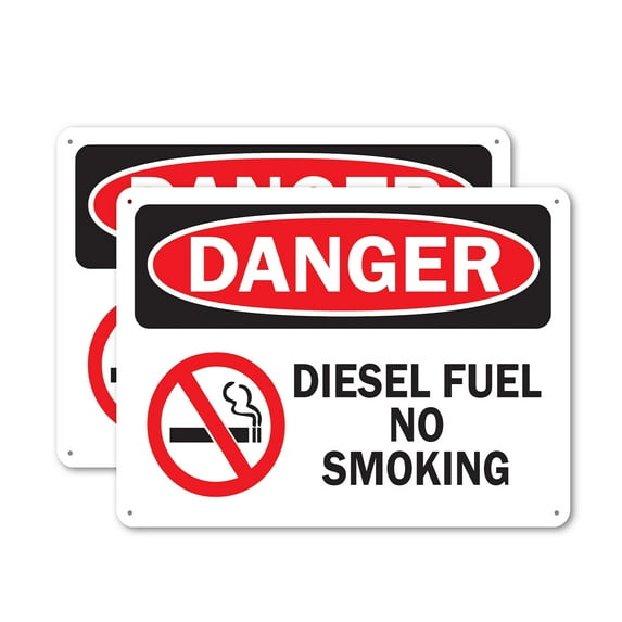 (2 Pack) Diesel Fuel No Smoking with Graphic OSHA Danger Sign 24 Inch X 18 Inch Indoor / Outdoor Rust-Free Aluminum Metal Signs for Workplace, Workshop, and Construction Site, Made in