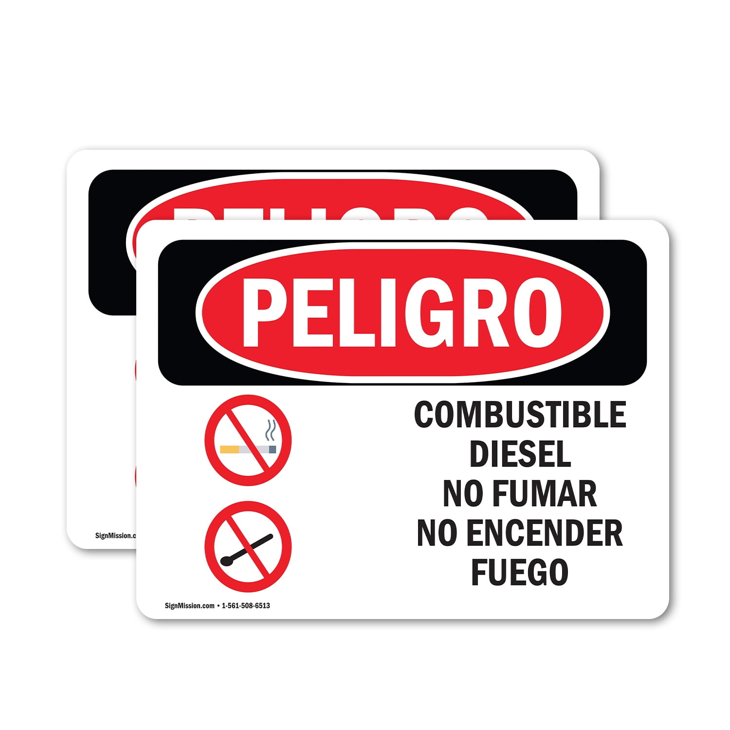 (2 Pack) Diesel Fuel No Smoking No Spanish OSHA Danger Sign 24 Inch X ...