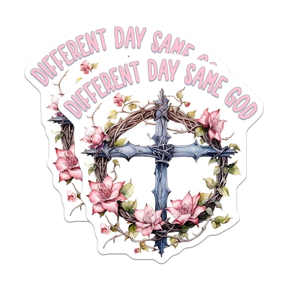 (2 Pack) Different Day Same God Magnets - Christian Cross Floral Design - Faith Based Decor - Inspirational Reminders - 5 Inches On Longest Side - Thick Durable Magnet - Made in USA - MAG24273