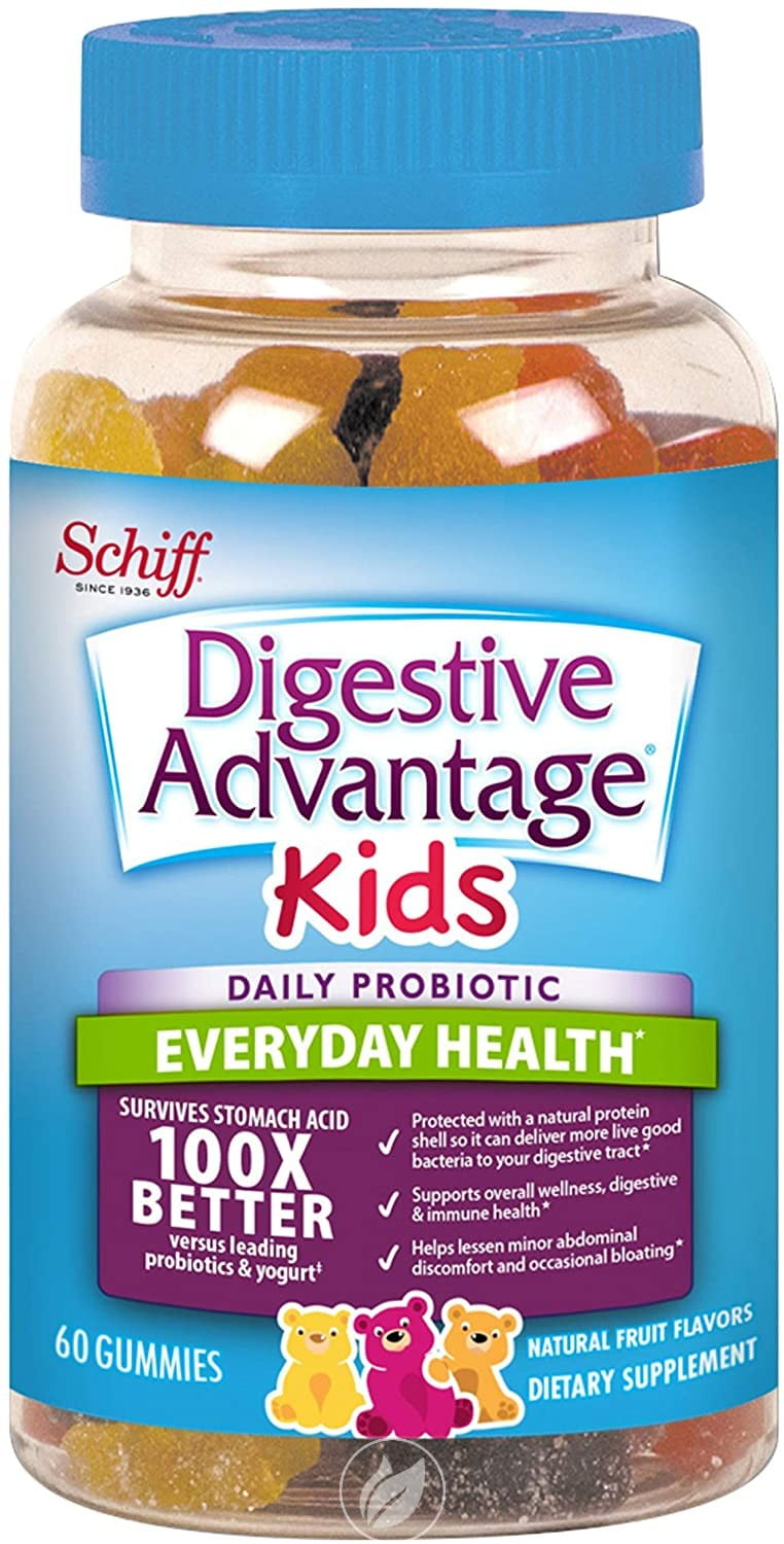 (2 Pack) Digestive Advantage Kids Daily Probiotic Gummies- Helps Reduce Minor Abdominal Discomfort & Bloating, 60 Count, Natural Fruit Flavors