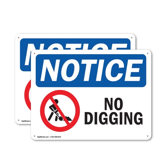 (2 Pack) No Digging OSHA Notice Sign 18 Inch X 12 Inch Plastic Sign, Weather Resistant, UV Protected for Workplace, Business, and Construction Site, Made in the USA