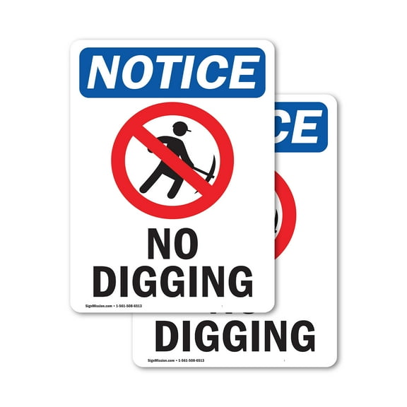 (2 Pack) No Digging Sign With Symbol OSHA Notice Sign 5 Inch X 7 Inch Vinyl Label Decal Sticker Weather Resistant, UV Protected for Workplace, Business, and Construction Site, Made in
