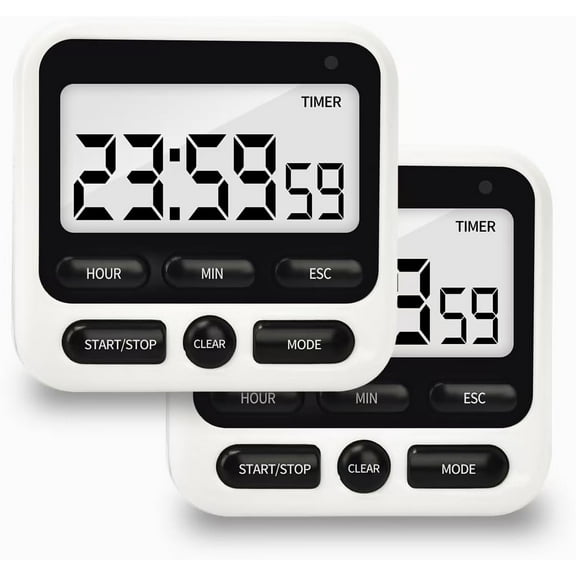 2 Pack Digital 24 Hour Clock and Alarm Function with Silent or Alarm Manual Switching Count UP or Down and Memory Function Black