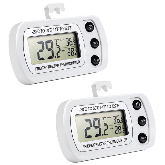 2 Pack Digital Fridge Freeze Room Thermometer, Waterproof Refrigerator Thermometer Large LCD, Freezer Room Thermometer with Magnetic Back, No Frills Easy to Read, White