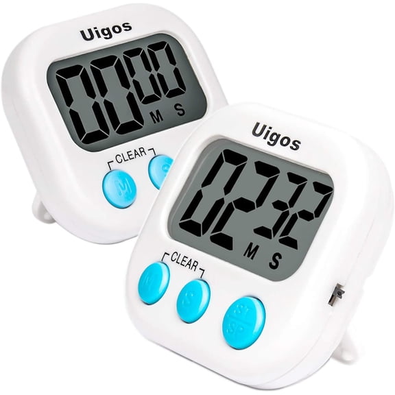 2 Pack Digital Kitchen Timer II 2.0, Big Digits, Loud Alarm, Magnetic Backing, Stand, for Cooking Baking Sports Games Office (White) (2 Pack)