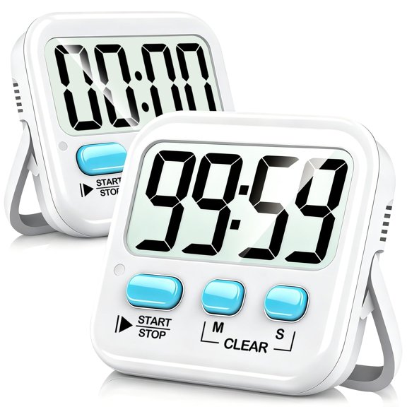 2 Pack Digital Kitchen Timer, Magnetic Countdown Timer for Cooking Classroom Study Exercise, Kids Teacher Timer with Batteries Included