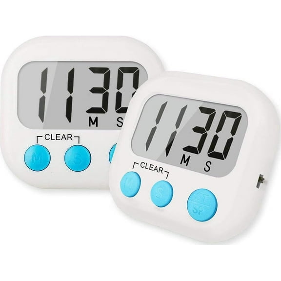 2 Pack Digital Kitchen Timer for Cooking Big Digits Loud Alarm Magnetic Backing