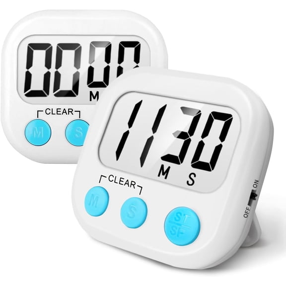 2 Pack Digital Kitchen for Cooking Big Digits Loud Alarm Magnetic Backing Stand Cooking s for Baking White