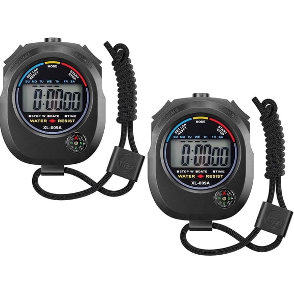 2 Pack Digital Stopwatch Timer: Large Display Multi-Function Stop Watch for Sports Coaches Swimming Running Fitness Referees Electronic with Lap Split Date Time Alarm Kids Adults