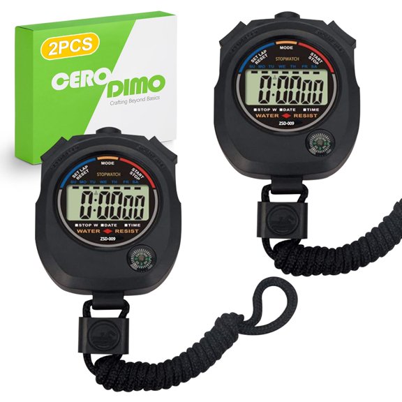 2 Pack Digital Stopwatch Timer with Date, Time, and Alarm Large Display for Sports and Fitness
