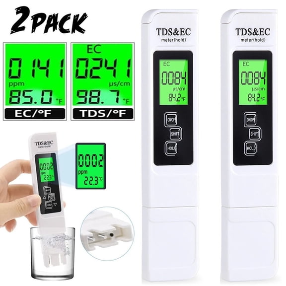 2 Pack Digital TDS Meter Water Quality Tester 0-5000ppm EC Meter Temperature Tester Pen for Drinking Water Aquarium Hydroponics Pool Spa Water Purity Testing Kit