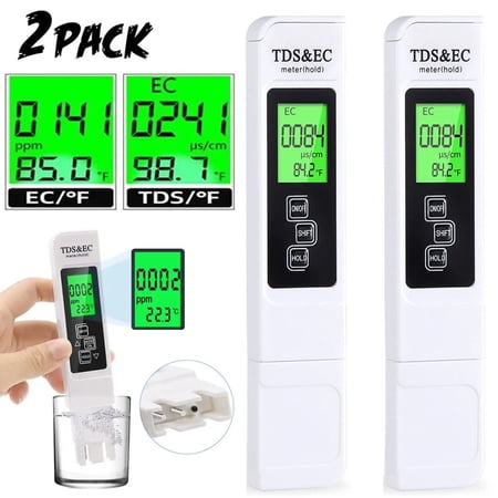 2 Pack Digital TDS Meter Water Quality Tester 0-9999 PPM EC Temperature Meter Portable Pen Accurate Drinking Water Test Tool For RO Aquarium Pool Hydroponics with LCD Display