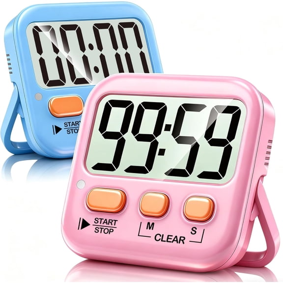 2 Pack Digital Timer for Kids, Magnetic Countdown Kitchen Timers for Cooking, Egg, Classroom, Teacher, Exercise, Study, Oven - Battery Included 2 * Lovely Pink + Blue ( 95%+select for Boy & Girl )