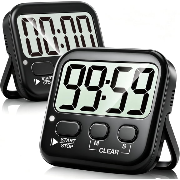2 Pack Digital Timer for Kids, Magnetic Countdown Kitchen Timers for Cooking, Egg, Classroom, Teacher, Exercise, Study, Oven - Battery Included Rich Black *2