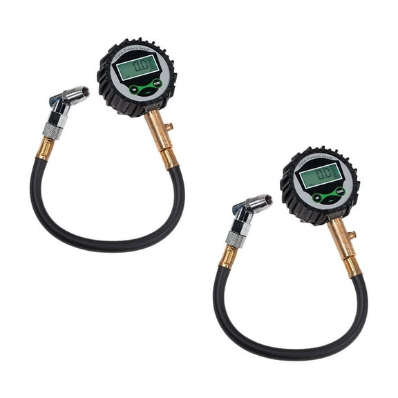 2 Pack Digital Tire Air Pressure Gauge (0-200 PSI) w/ 10" Reinforced Rubber Hose & 2.5" HD LCD Screen - CE Certified Heavy Duty 1/4" NPT Chuck for All Trucks, Trailers, Cars, SUVs