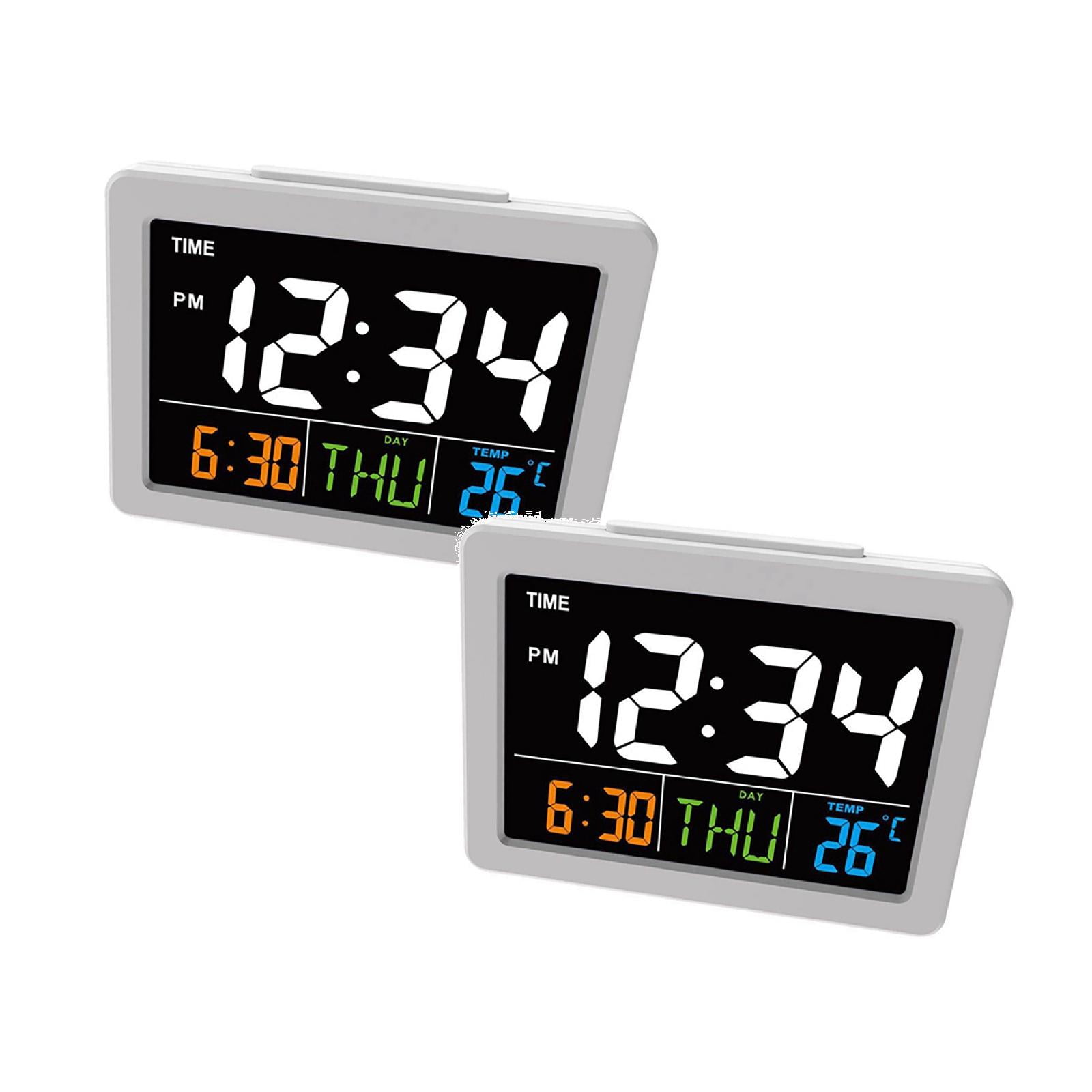 2-Pack Digital Wall Clock with Large Color LCD Screen - Displays Time, Date, Weekday, Temperature, Alarm Clock for Living Room, Bedroom, Office (Desk or Wall Mount)