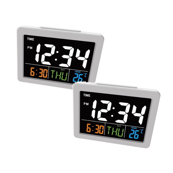 2-Pack Digital Wall Clock with Large Color LCD Screen - Displays Time, Date, Weekday, Temperature, Alarm Clock for Living Room, Bedroom, Office (Desk or Wall Mount)