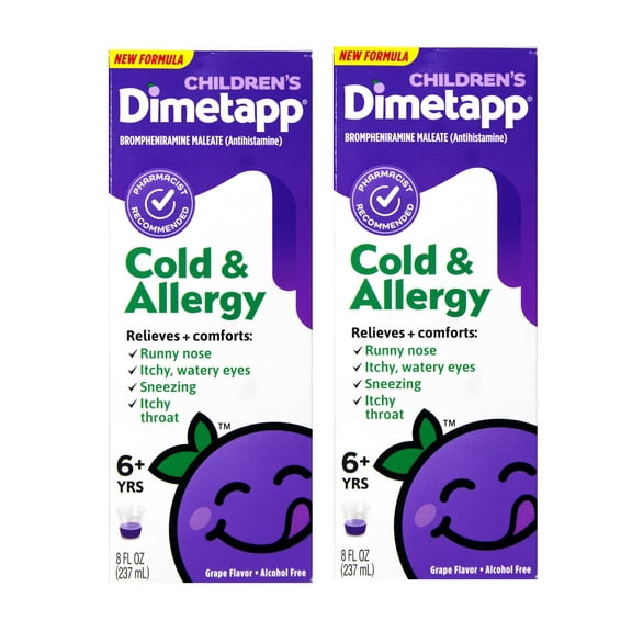 2 Pack - Childrens Dimetapp Cold & Allergy Liquid Grape Flavor, Alcohol-Free, 8 fl oz