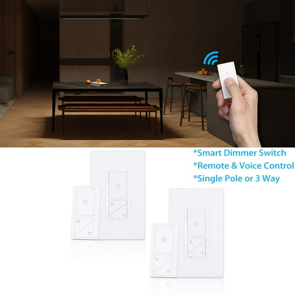 2 Pack Smart Dimmer Wall Switch, Works with Siri, Google Assistant, Remote& Voice Control, APP Control, No Hub Required, Single Pole or 3 Way