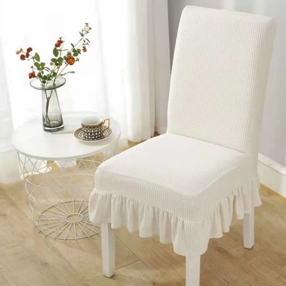 2 Pack of Dining Chair Slipcovers Jacquard Chair Covers with Long Skirt High Stretch Removable Washable Dining Chair Protector Cover for for Living,Dining Room, White