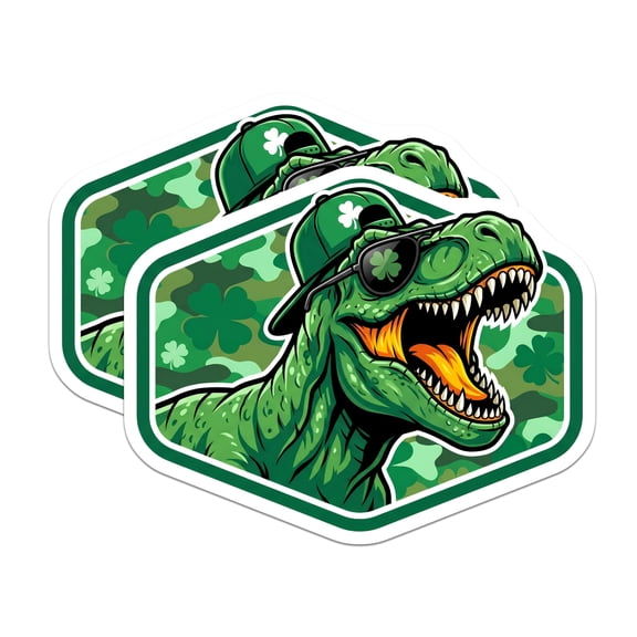 (2 Pack) Dinosaur Magnets - St Patricks Day - T Rex Shamrock Accessories - 5" On Longest Side - Premium Magnet - for Cars, Refrigerators, Toolboxes, Lockers - Made in USA - MAG16726
