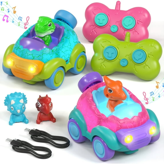 Remote Control Car for Toddlers, Dinosaur Toys Car with Lights & Music, Rechargeable RC Cars for Toddler, Toys for Boys 2 to 4 Years Old