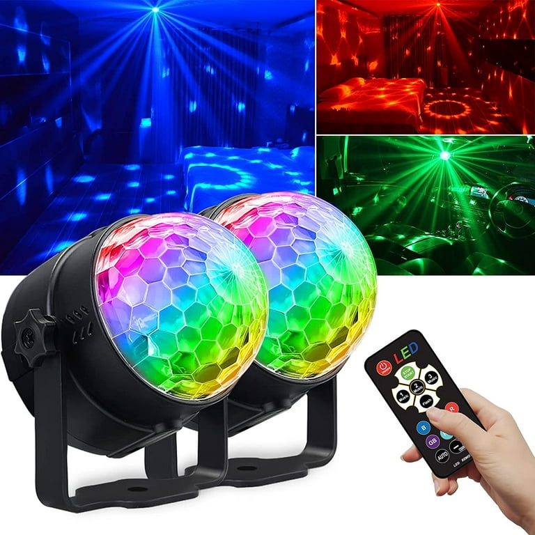 2 Pack Disco Ball Party Light, Sound Activated DJ Lights, with Remote  Control RGB Strobe Lamp USB 7 Modes Led Stage Par Light 
