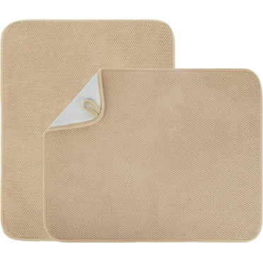 2 Pack Dish Drying Mat, 20 X 15 Inch Ultra Absorbent Microfiber Dishes Drainer Mats, Large Size Dish Drying Pad for Kitchen Counter, Coffee, Rack, Under Sink, Countertops, Pinstripe(Beige)
