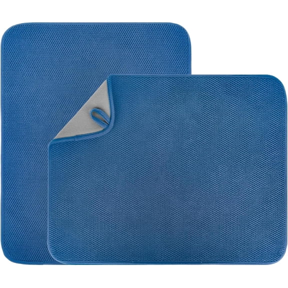 2 Pack Dish Drying Mat,20 X 15 Inch Ultra Absorbent Microfiber Dishes Drainer Mats,Large Size Dish Drying Pad for Kitchen Counter,Coffee,Rack,Under Sink,Countertops,Pinstripe(Blue)
