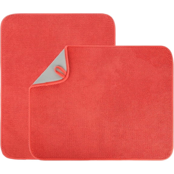2 Pack Dish Drying Mat,20 X 15 Inch Ultra Absorbent Microfiber Dishes Drainer Mats,Large Size Dish Drying Pad for Kitchen Counter,Coffee,Rack,Under Sink,Countertops,Pinstripe(Red)