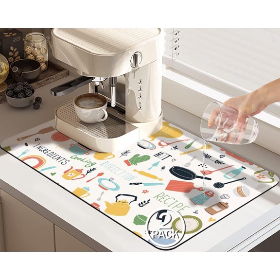 2 Pack Dish Drying Mat Drying Mat for Kitchen Counter, Coffee Mat Coffee Maker Mat Dish Drying Mats for Kitchen Counter 19.5x12Inch Dish Drying Pad Ultra Absorbent and Non-Slip Coffee Machine Mat