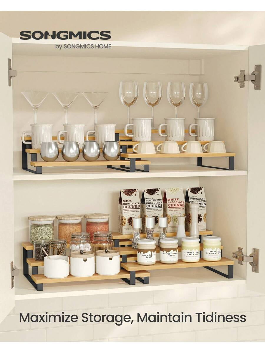 2 Pack Display Risers, Bamboo Perfume Organizer Stand, 3 Tier Cupcake ...