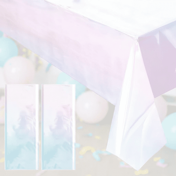 2-Pack Disposable Glitter Plastic Tablecloths, 40 x 108 Inch Iridescent Holographic Table Cover for Party Decorations, Weddings, Banquets, and Events