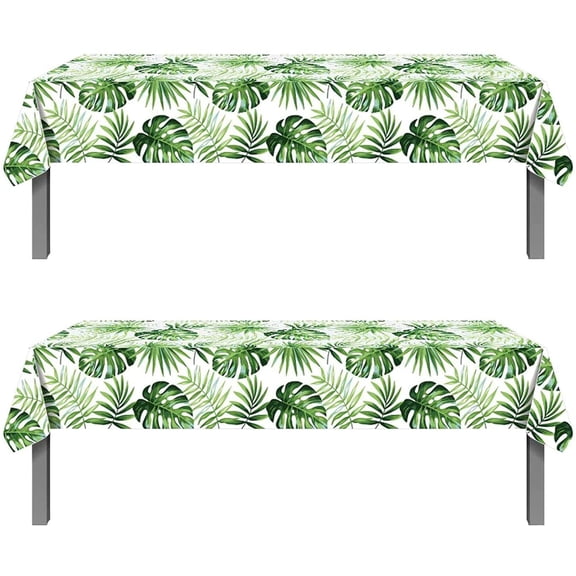 2 Pack Disposable Plastic Palm Leaf Table Decor Set, Tropical Printed Tablecloths & Table Runners, Waterproof Party Supplies for Luau, Jungle Baby Shower & First Birthday Indoor Outdoor Layout