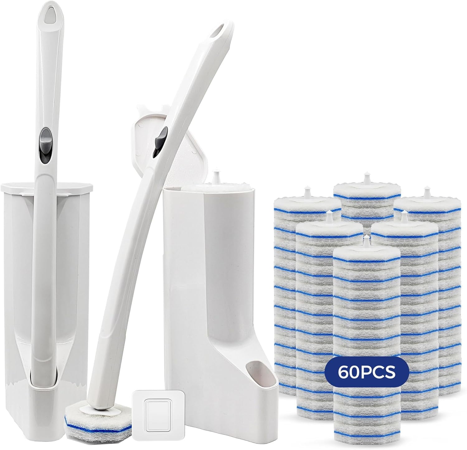 2 Pack Disposable Toilet Brush and Holder Set, Disposable Toilet ...