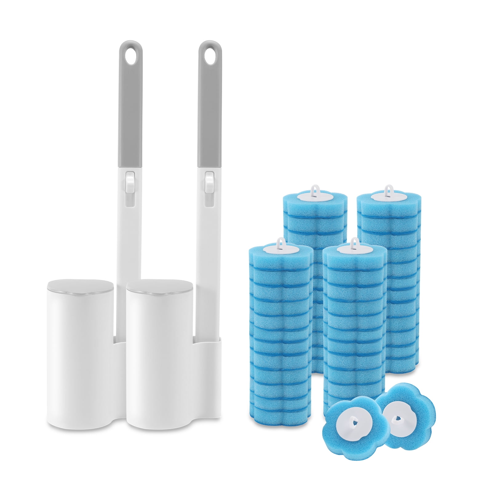 2 Pack Disposable Toilet Brush and Holder Set,Extended Handle with 48 Cleaner Refills Toilet Brush for Toilet Bowl Cleaners,Bathroom Cleaning, Bathtub - Blue (Ocean Fresh Scent)