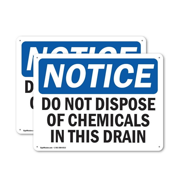 (2 Pack) Do Not Dispose Of Chemicals In This Drain OSHA Notice Sign 24 Inch X 18 Inch Indoor / Outdoor Rust-Free Aluminum Metal Signs for Workplace, Workshop, and Construction Site, Made in the USA