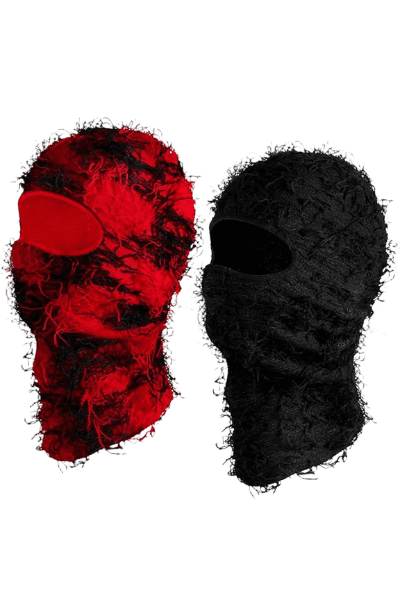 2 Pack Distressed Balaclava Ski Mask Full Face Knitted Balaclava Windproof Cool Ski Mask for Cold Weather
